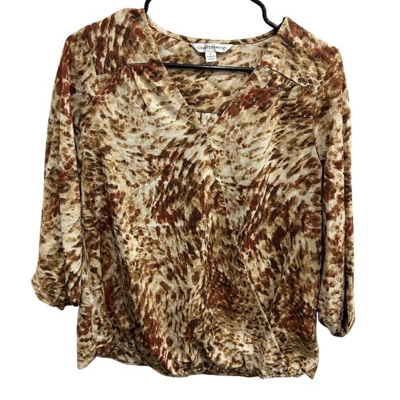 Counterparts Animal Print Wrap Style Blouse With 3/4 Sleeves Sz Small - Picture 1 of 11